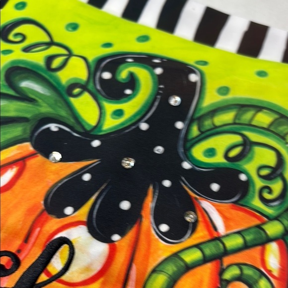 Colorful Pumpkin Garden Flag with Initial R, embroidered, 2 sided, sequin detail - Picture 6 of 8